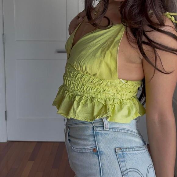 Yellow Green Spaghetti Strap Ruffled Cami - Picture 5 of 8